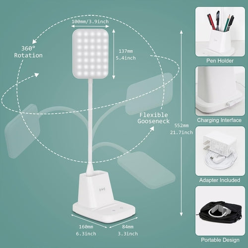 Upgraded LED Desk Lamp with Wireless Charger, White Small Desk Light