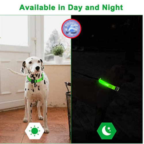 LED Adjustable Dog Collar Blinking Flashing Light Up Glow Pets Safety