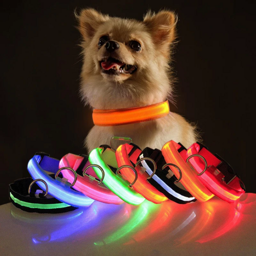 LED Adjustable Dog Collar Blinking Flashing Light Up Glow Pets Safety