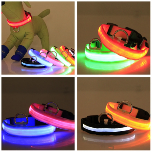 LED Adjustable Dog Collar Blinking Flashing Light Up Glow Pets Safety