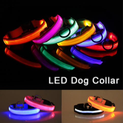 LED Adjustable Dog Collar Blinking Flashing Light Up Glow Pets Safety