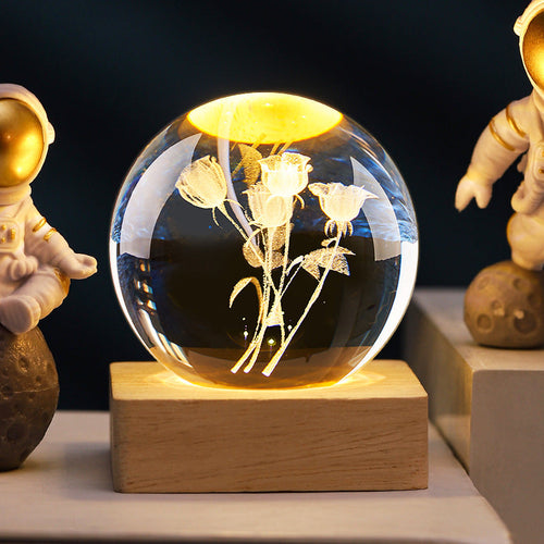 LED Engraved Crystal Sphere Nightstand Lamp