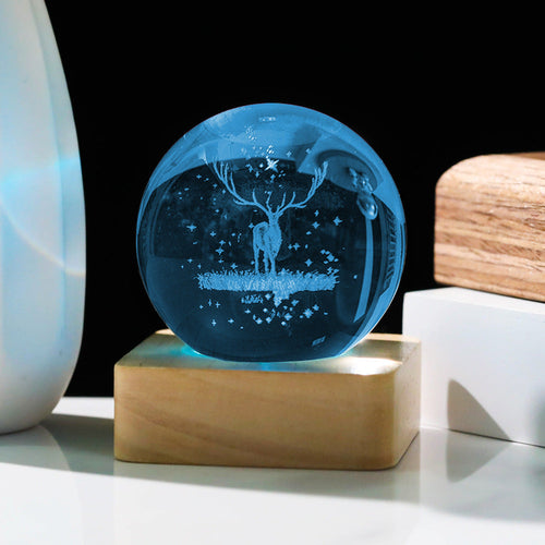 LED Engraved Crystal Sphere Nightstand Lamp