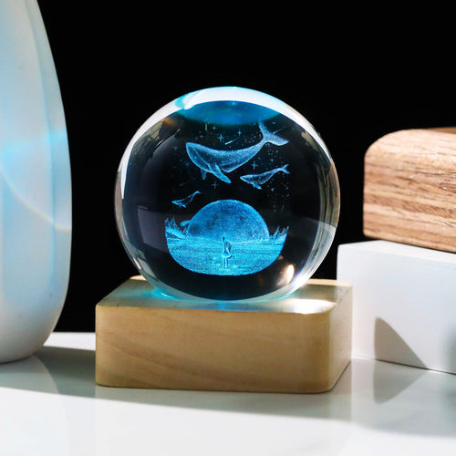 LED Engraved Crystal Sphere Nightstand Lamp