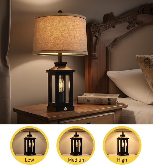 Retro Black Table Lamps Touch Control, USB, Vintage Set