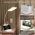 Upgraded LED Desk Lamp with Wireless Charger, White Small Desk Light